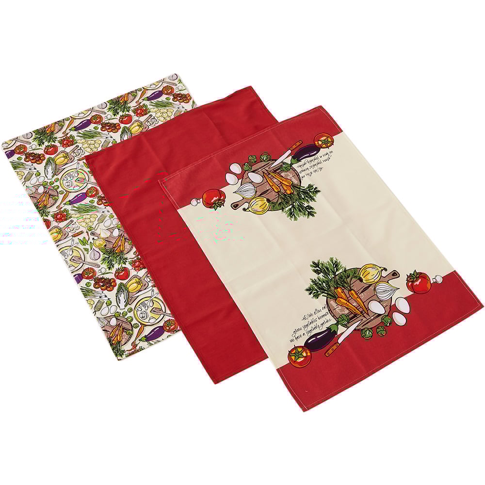 Highlands Homeware Kitchen Print Cotton Tea Towels 3 Pack Image 1
