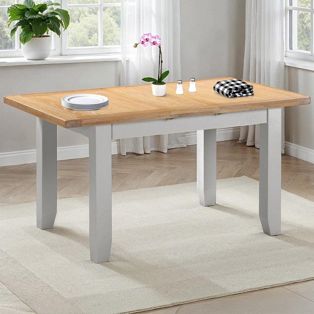 Seconique Windsor 8 Seater 120-150cm Extending Dining Table Pebble Grey and Oak Image 1