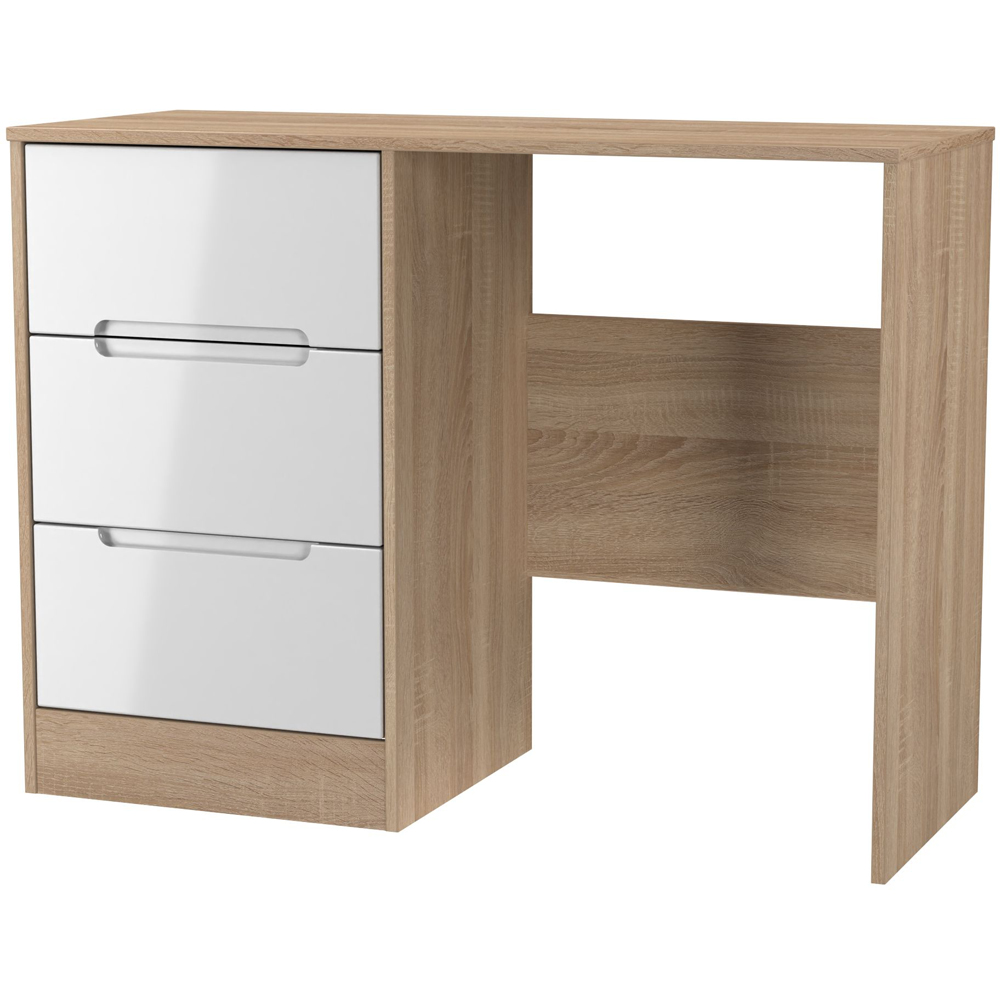 Crowndale Monaco 3 Drawer White Gloss and Bardolino Oak Vanity Dressing Table Ready Assembled Image 3