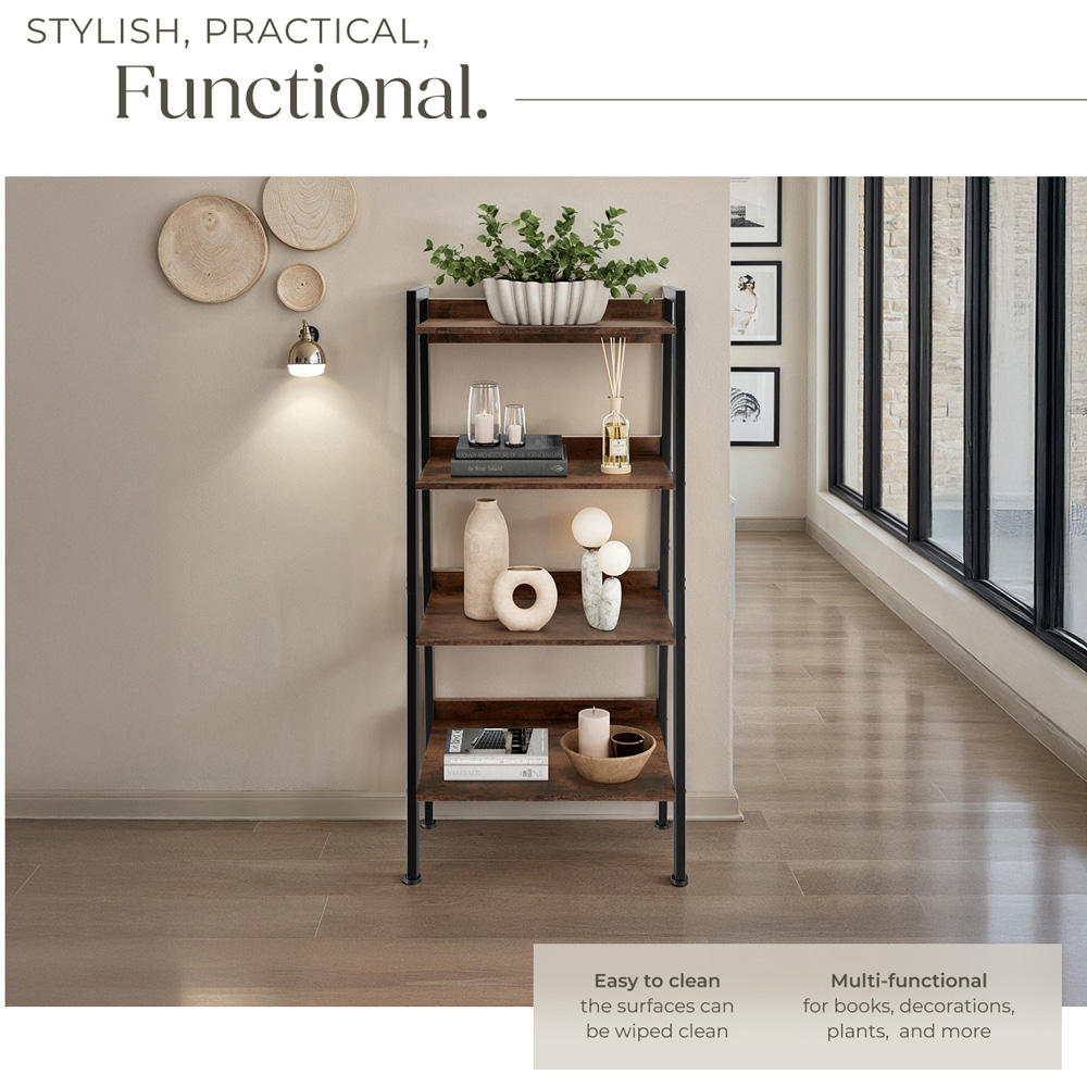 tectake 5 Shelf Dark Wood Shelving Unit 34 x 57.5 x 138cm Image 4