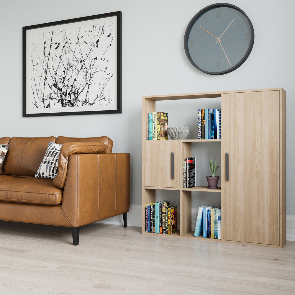 Decorotika Ridge 2 Door 4 Shelf Oak Bookcase Image 3