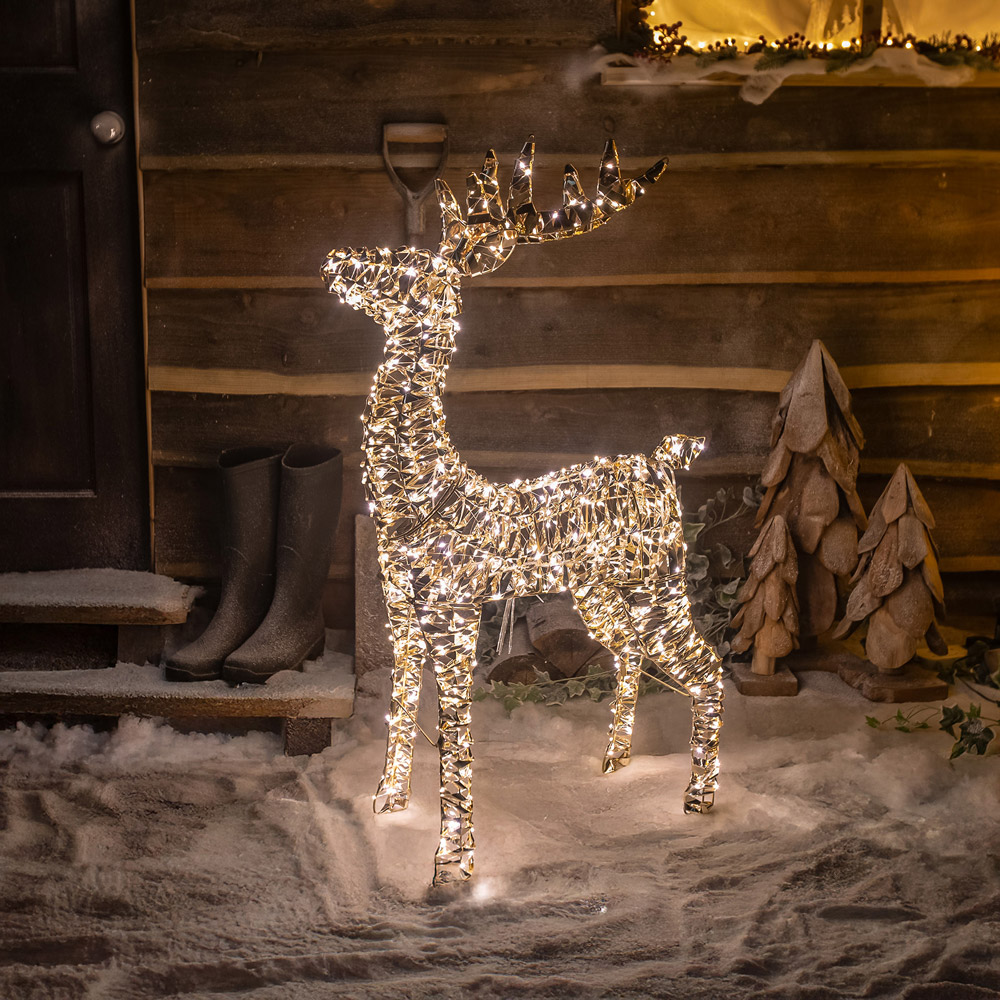 The Christmas Centre 600 Warm White LED Micro Lights Pre-Lit Gold Laser Lit Deer 80cm Image 6