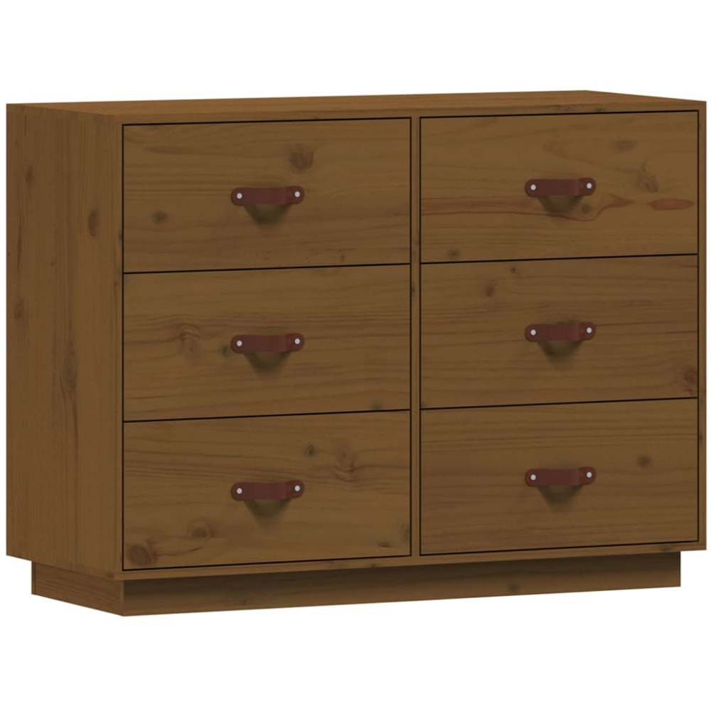 vidaXL 6 Drawer Honey Brown Pine Wood Sideboard Image 2
