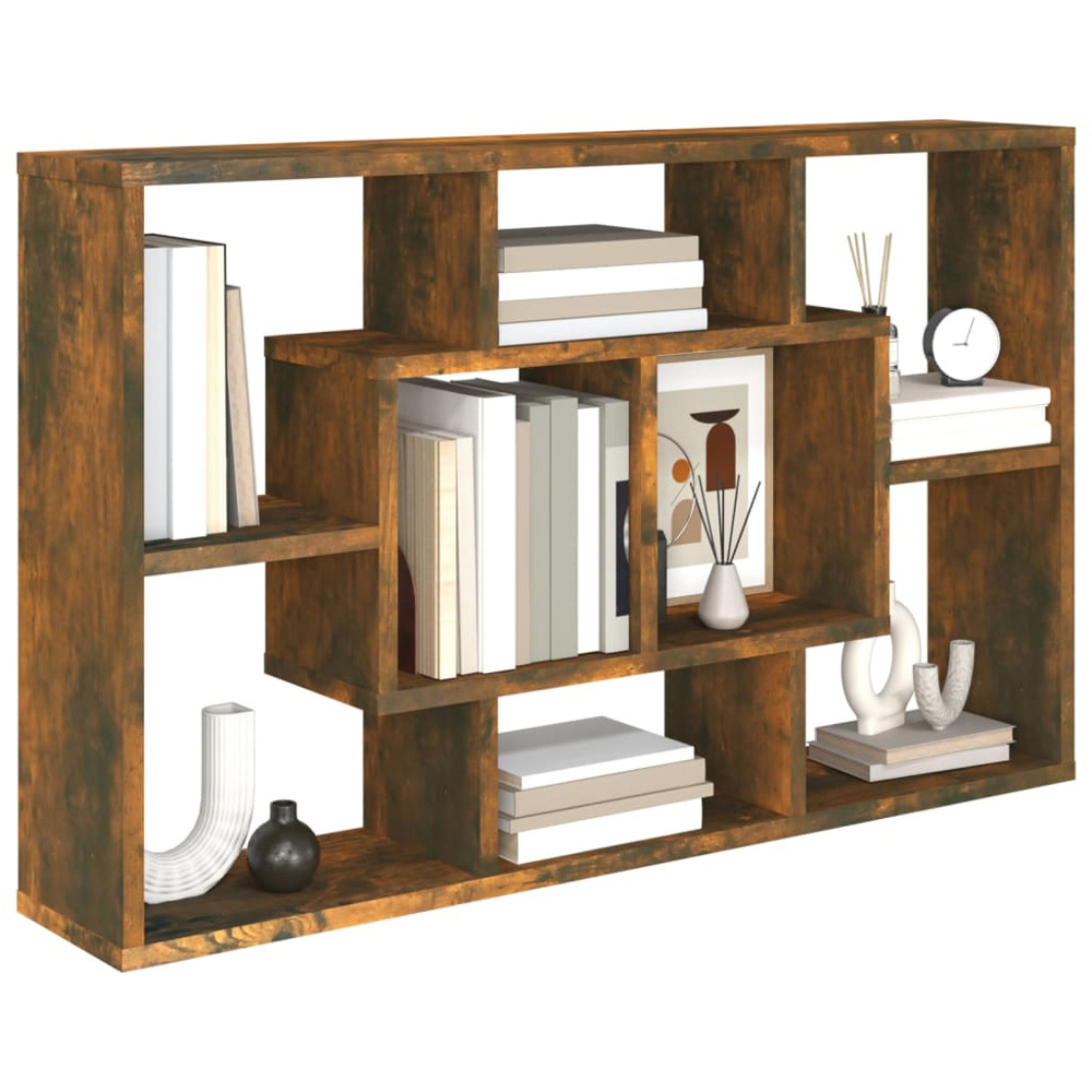 vidaXL 8 Compartment Smoked Oak Wall Shelf Image 3
