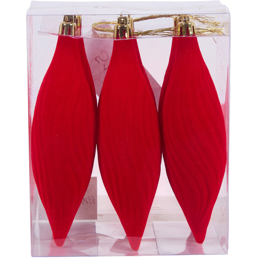 Pack of 6 Flocked Hanging Decorations Red Image 1