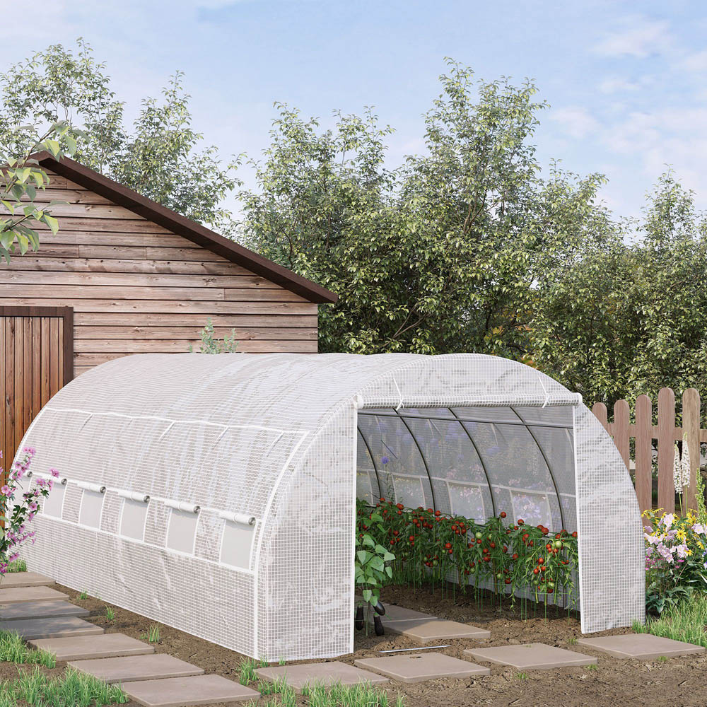 Outsunny White Plastic 10 x 19.5ft Polytunnel Greenhouse Image 2
