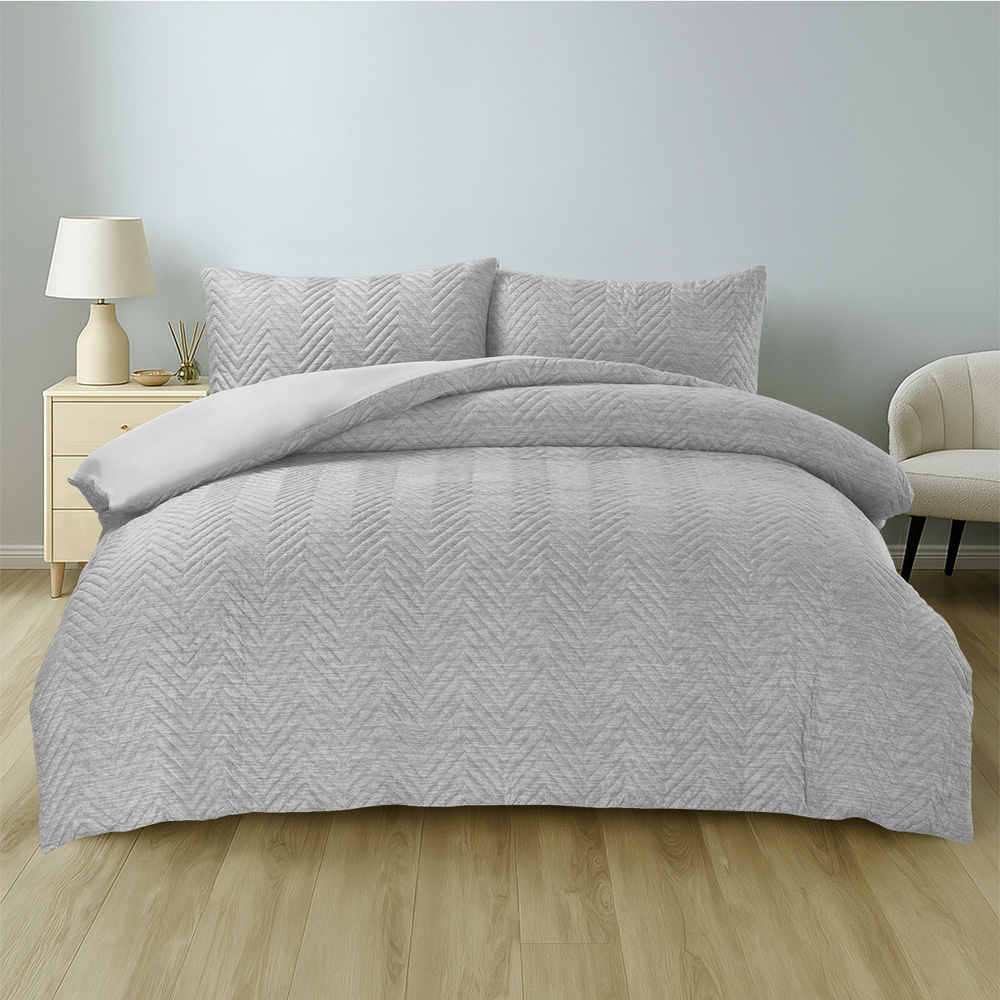 Home Republic Super King Size Hudson Grey Duvet Cover Set Image 1