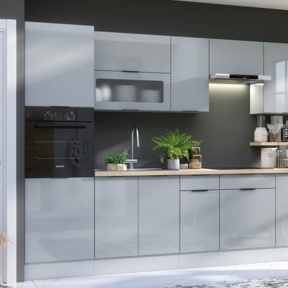 Impact Furniture Star 2 Door Light Grey Gloss Freestanding Kitchen Cabinet Base Unit 800mm Image 2