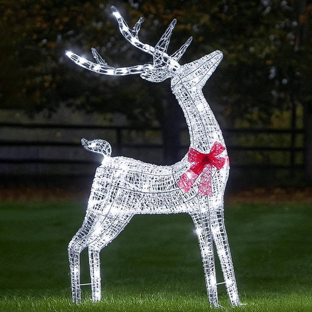 Samuel Alexander Cool White LED Silver Glitter Twist Christmas Reindeer 95cm Image 1