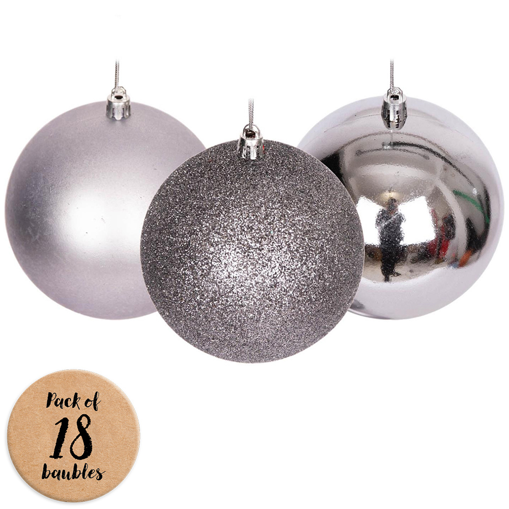 Shatchi 6cm Mid Grey Luxury Bauble 18 Pack Image 1
