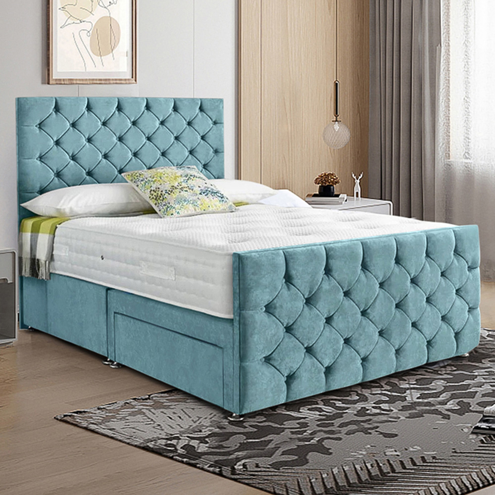 Eleganza Home Dreamscape King Size Duck Egg Plush Velvet Single Drawer Divan Bed with Headboard Image 1