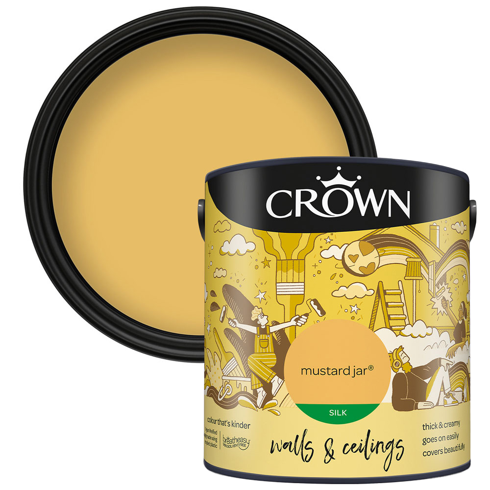 Crown Breatheasy Walls & Ceilings Mustard Jar Silk Emulsion Paint 2.5L Image 1