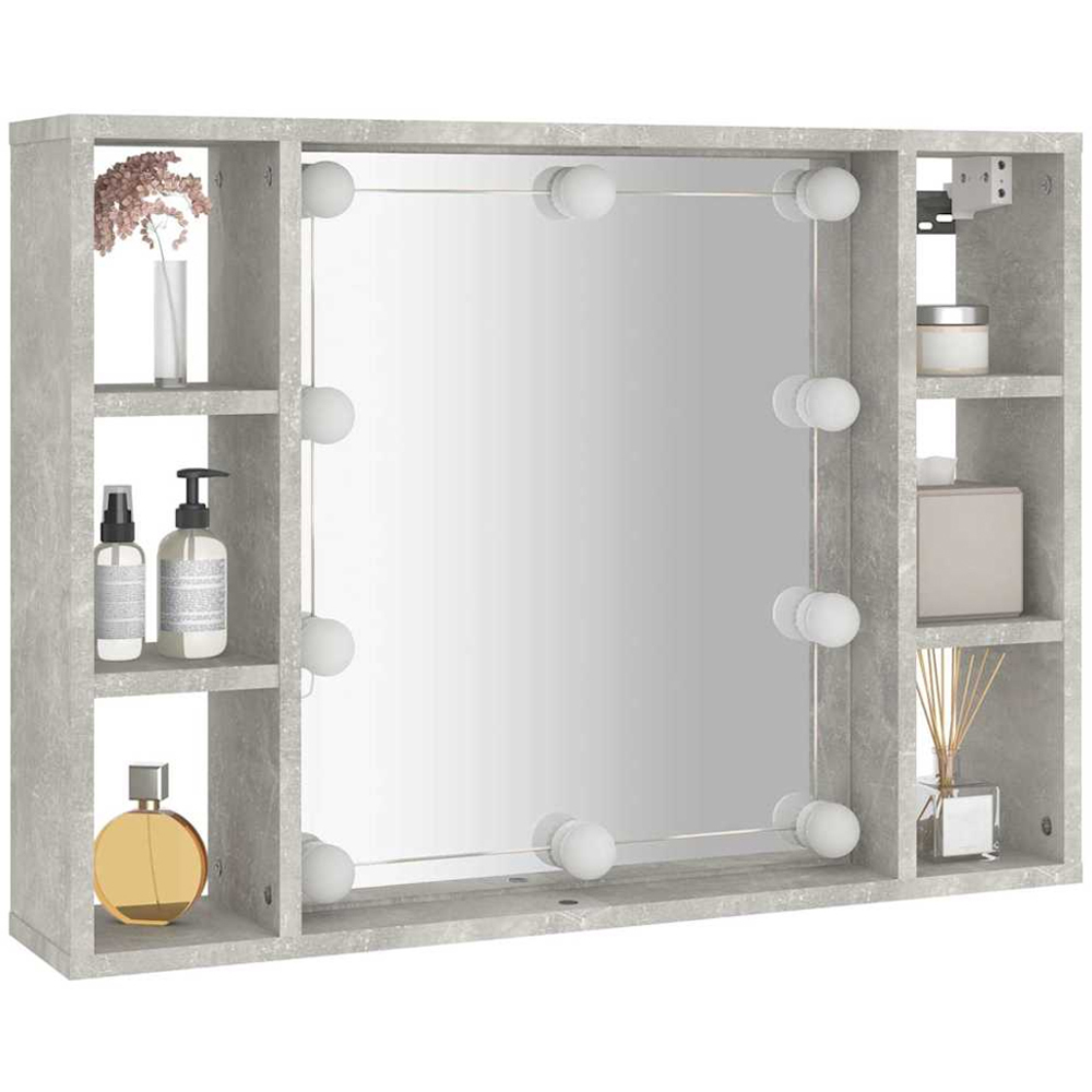 vidaXL 6 Open Shelf Concrete Grey LED Mirror Cabinet Image 3