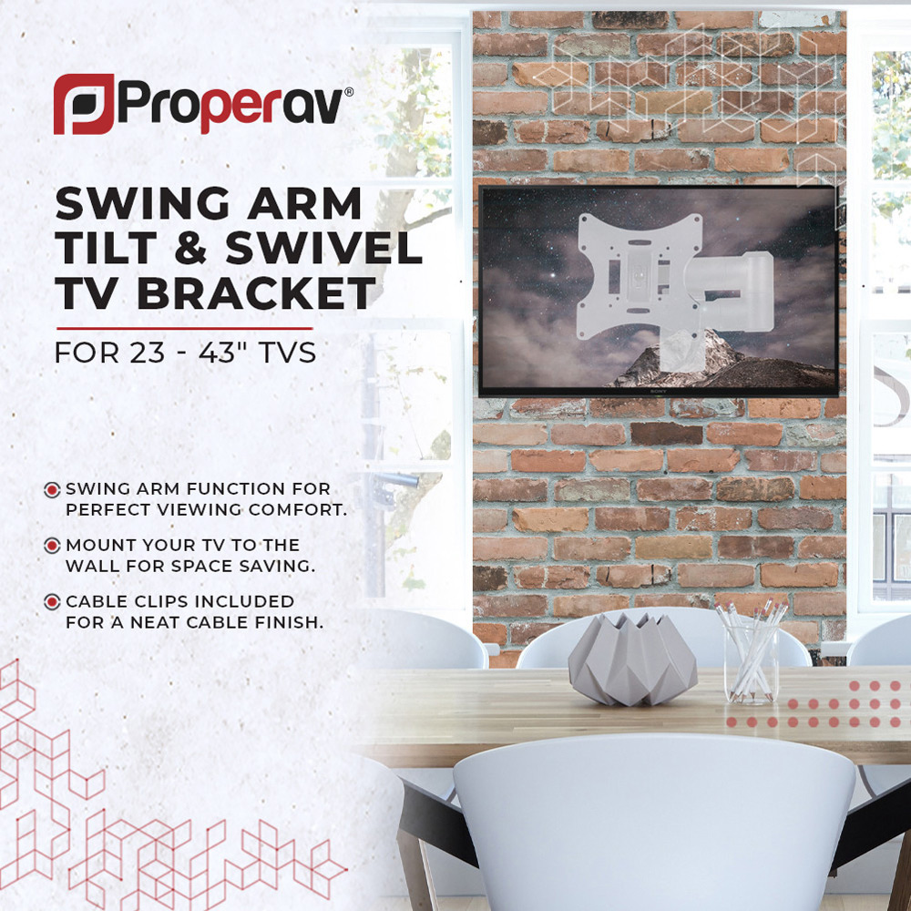 ProperAV White 23 to 43 Inch Swing Arm Tilt and Swivel TV Bracket Image 3