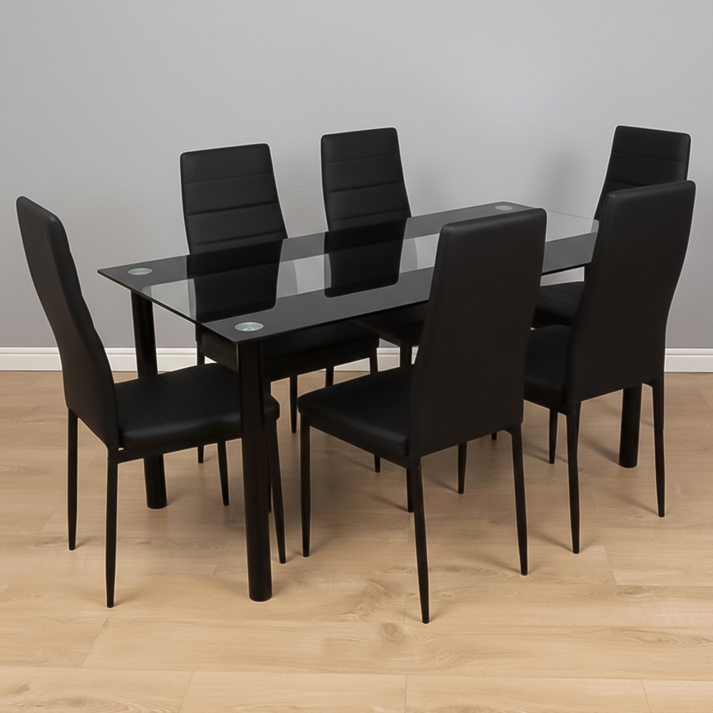 Portland Kosy Koala 6 Seater Glass Dining Set Black Image 1