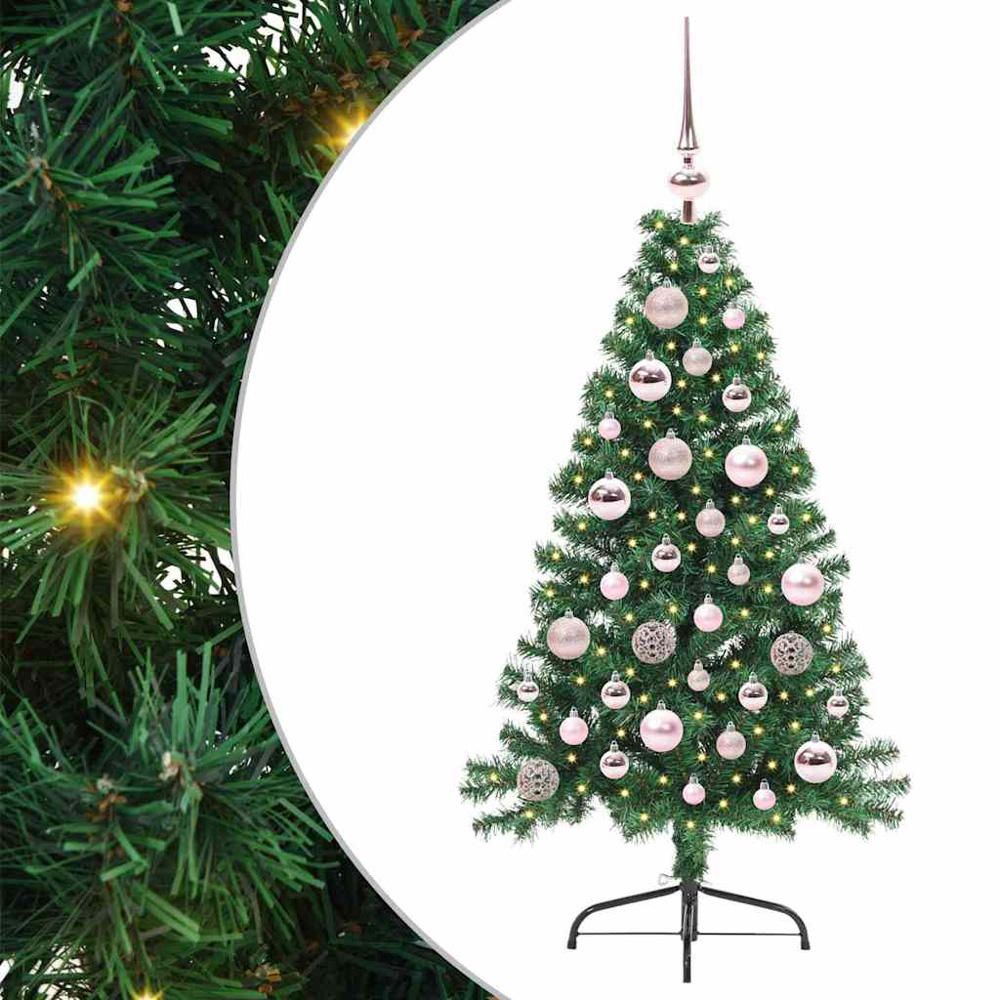 vidaXL Pre-Lit Pink Baubles Green Artificial Christmas Tree 4ft Image 2