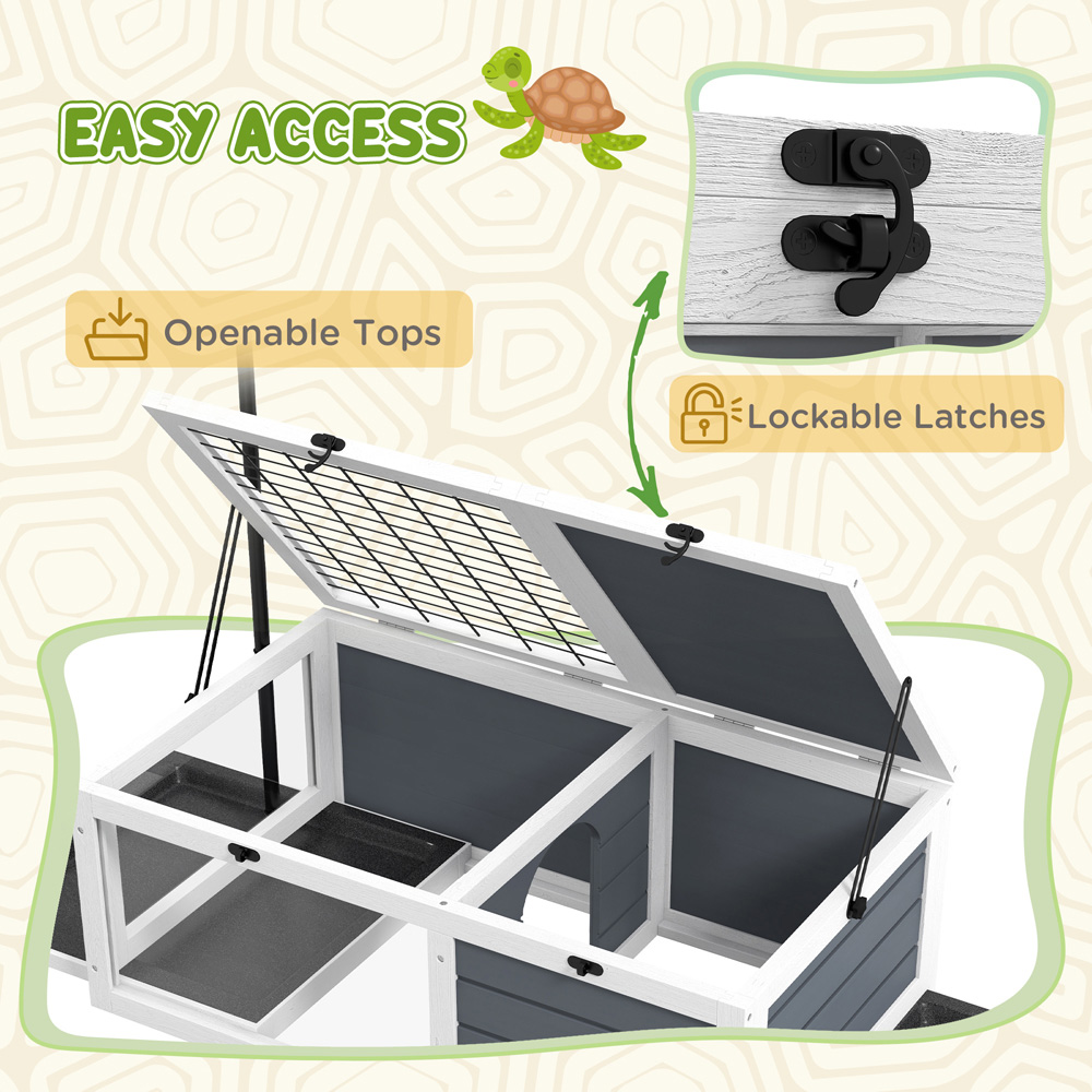 PawHut Grey Wooden Tortoise House with Adjustable Lamp Holder Image 6
