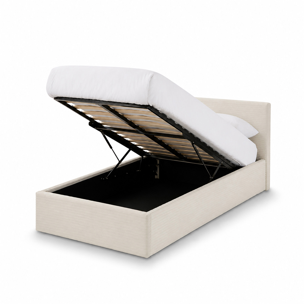 GFW Single Cream Corduroy End Lift Ottoman Bed Image 6