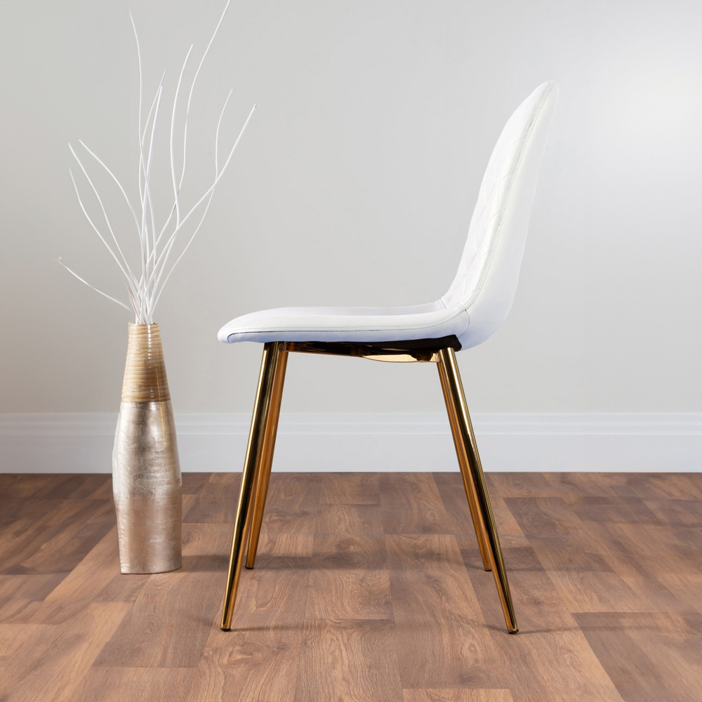 Furniturebox Arona Solara 6 Seater Round Dining Set White and Gold Image 4