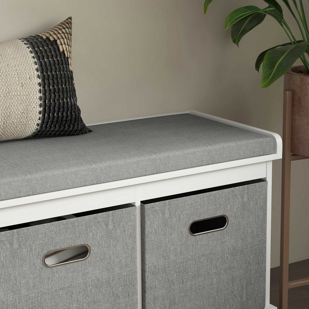 HOMCOM 3 Fabric Drawer White Shoe Storage Bench Image 7