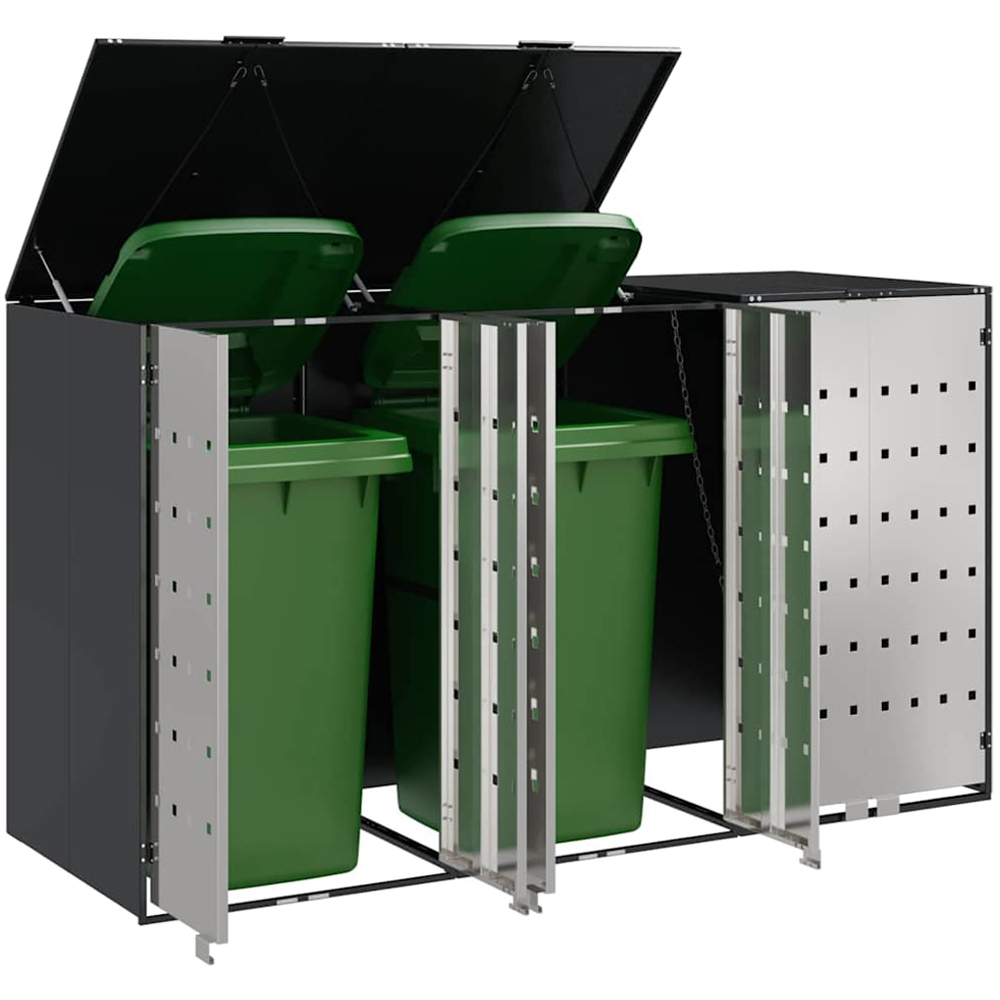 vidaXL Anthracite 3 Wheelie Bin Storage Shed with Stainless Steel Door Image 3