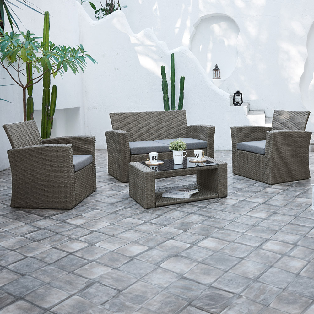 Home Detail Vegas 4 Seater Black and Cream Rattan Sofa Set Image 1