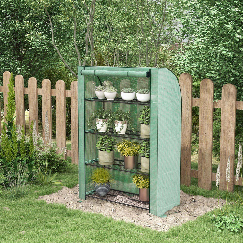 Outsunny Green Plastic 4 x 1.6ft 4-Tier Mini Greenhouse Image 2