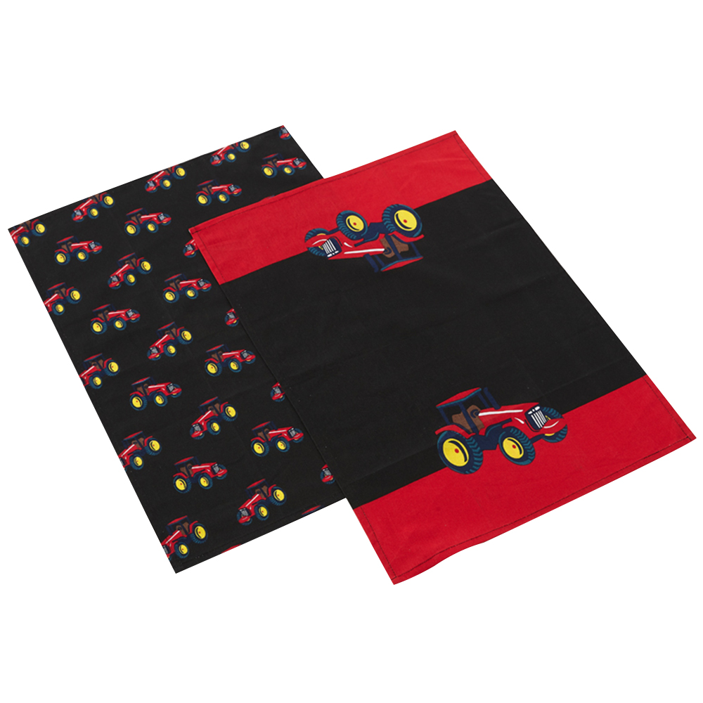 Highlands Homeware Mary Tractor Red Tea Towels 2 Pack Image 1