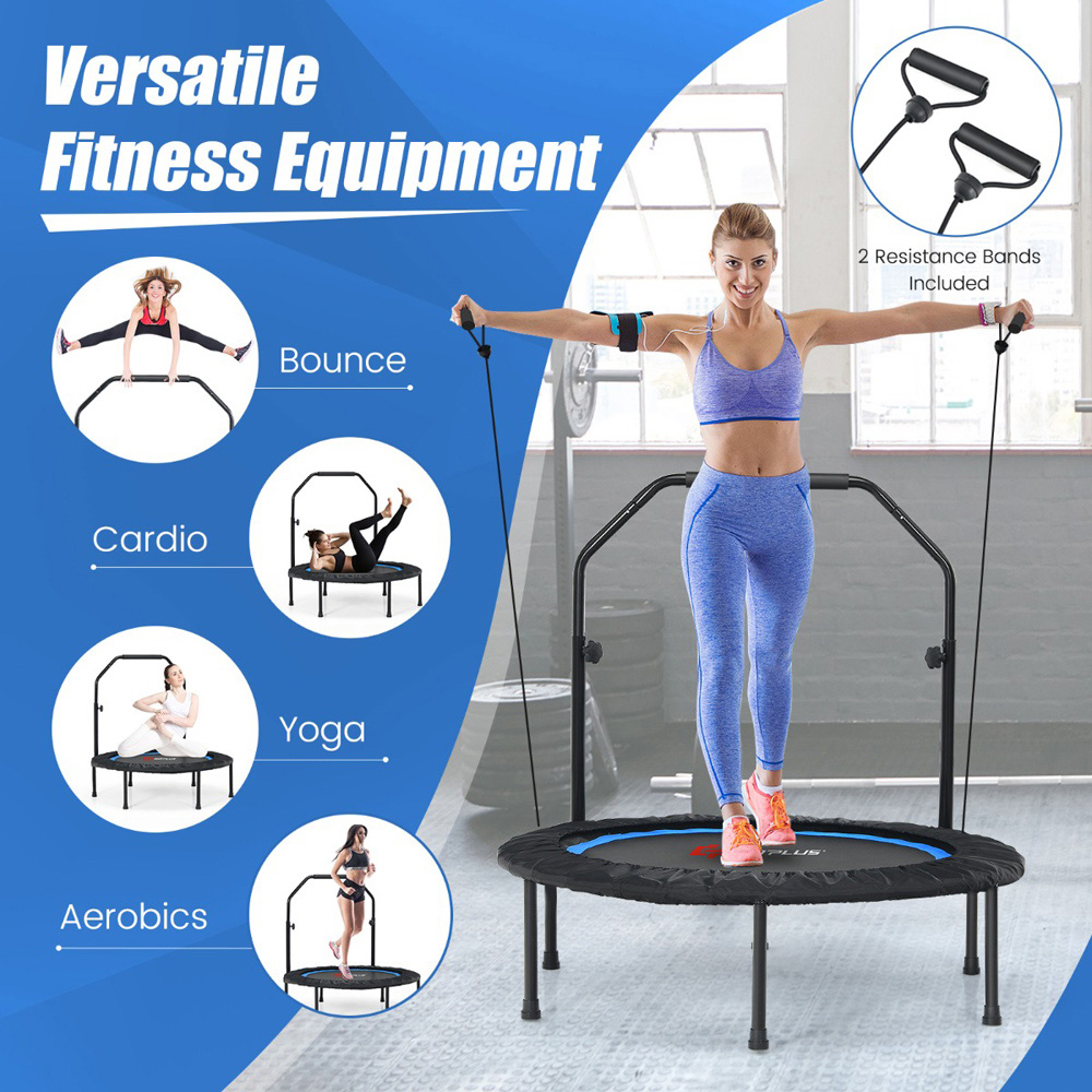 Costway 3ft Blue Mini Trampoline with 2 Resistance Bands Image 2