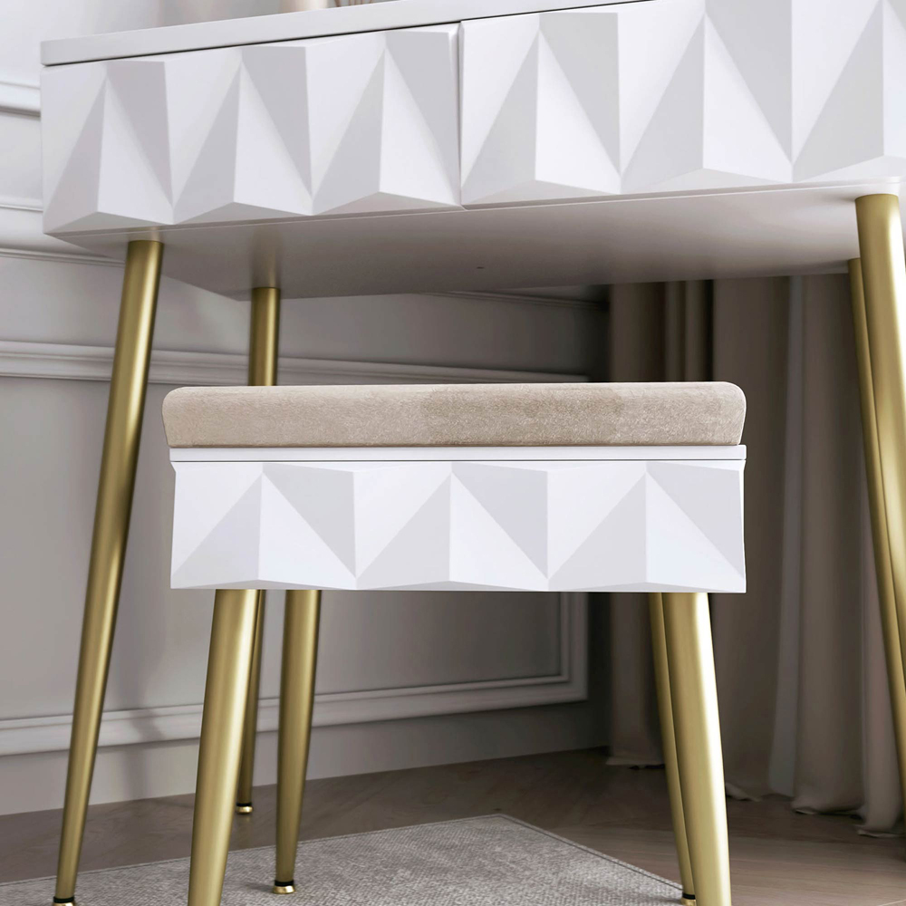 CARME Home Montana White and Gold Dressing Table with Padded Stool Image 3