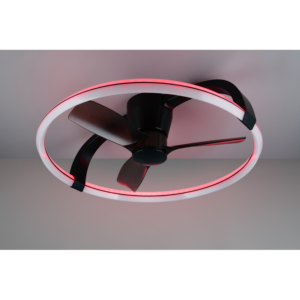 TRIO Stockholm Matt Black Round RGB LED Ceiling Light with Fan Image 4