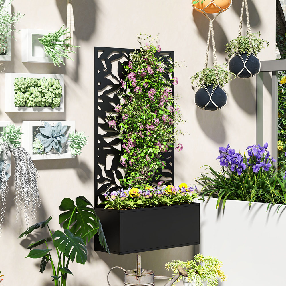Outsunny Black Metal Raised Garden Bed with Trellis 113 x 23 x 61cm Image 5