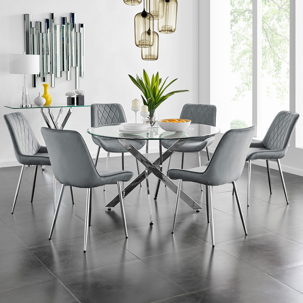 Furniturebox Arona Cesano 6 Seater Round Dining Set Grey and Chrome Image 1