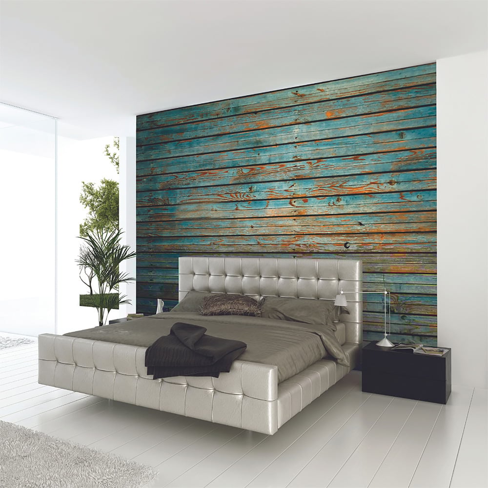 Origin Murals Rustic Wood Effect Blue Wall Mural Image 3