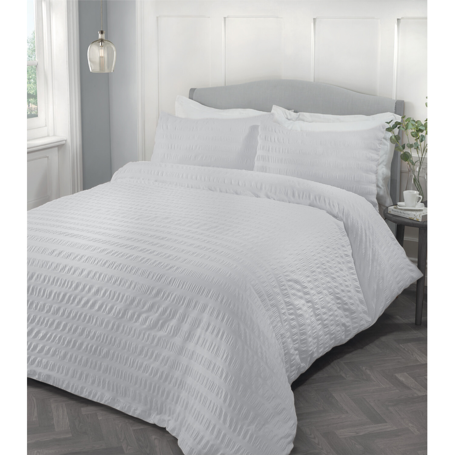 Divante King Size Silver Seersucker Duvet Set Image 2