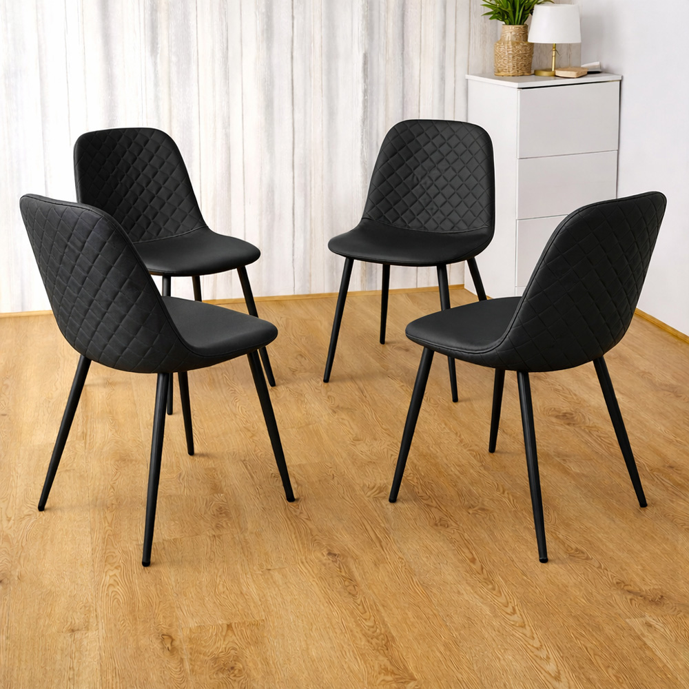 Kosy Koala 4 Seater Glass and Faux Leather Gem Pattern Dining Set Black and Marble Effect Image 4