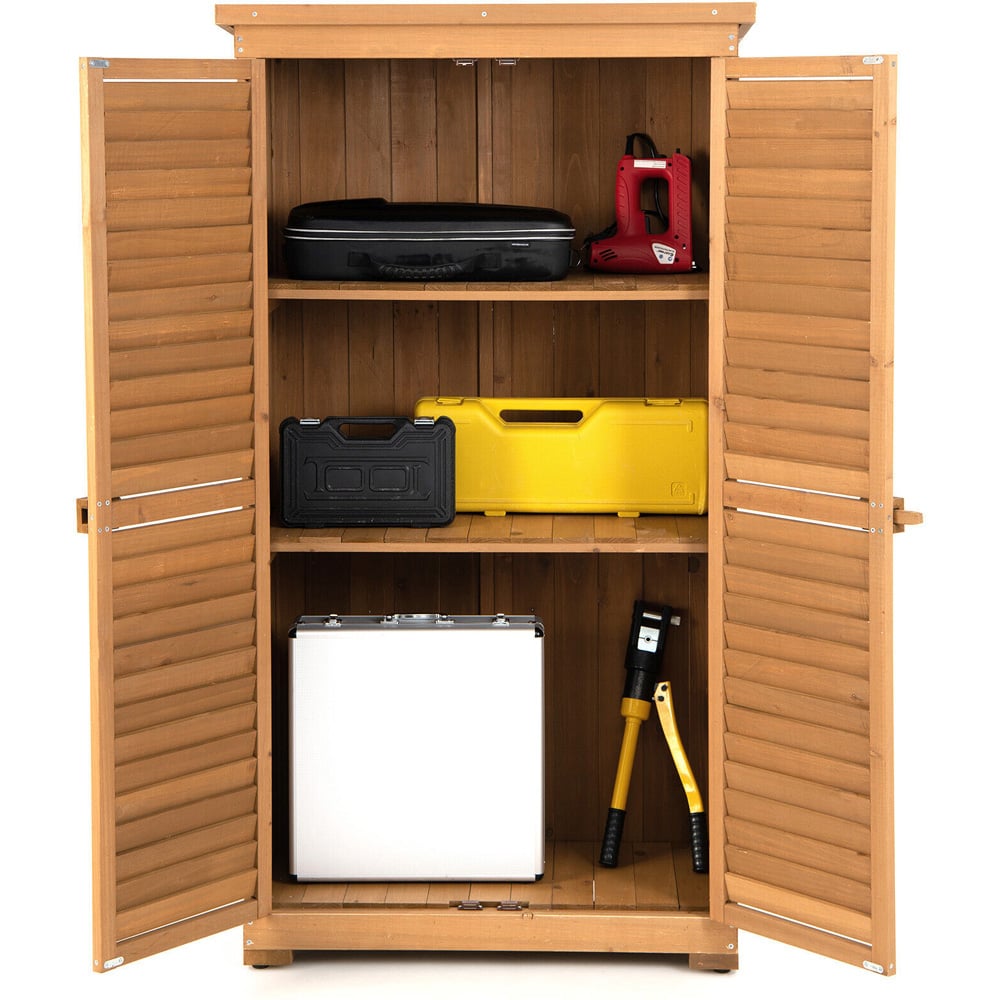 Costway Natural Outdoor Wooden Storage Shed with 3 Removable Shelves Image 3