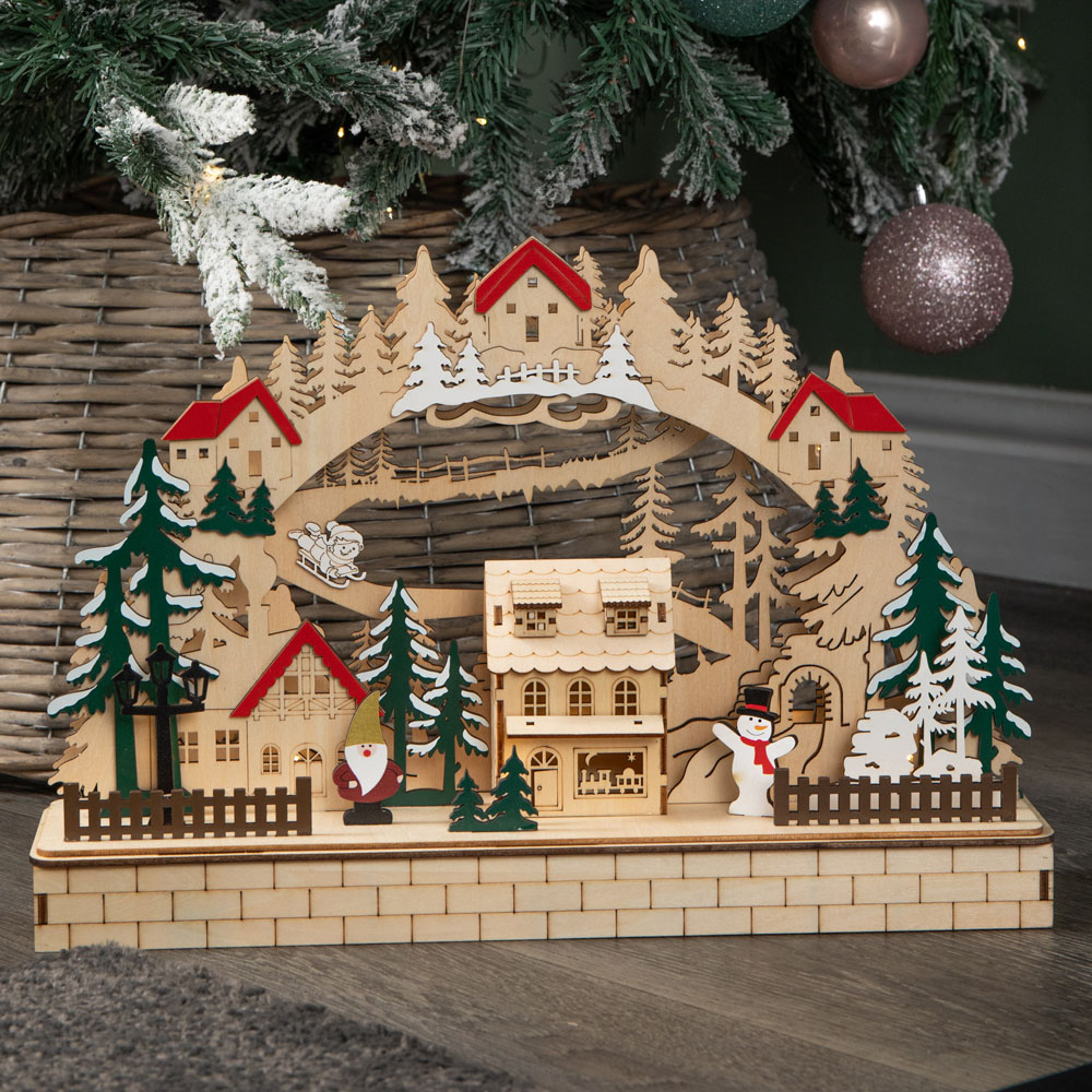 Samuel Alexander 12 Warm White LED Wooden Alpine Scene Christmas Decoration 40cm Image 9