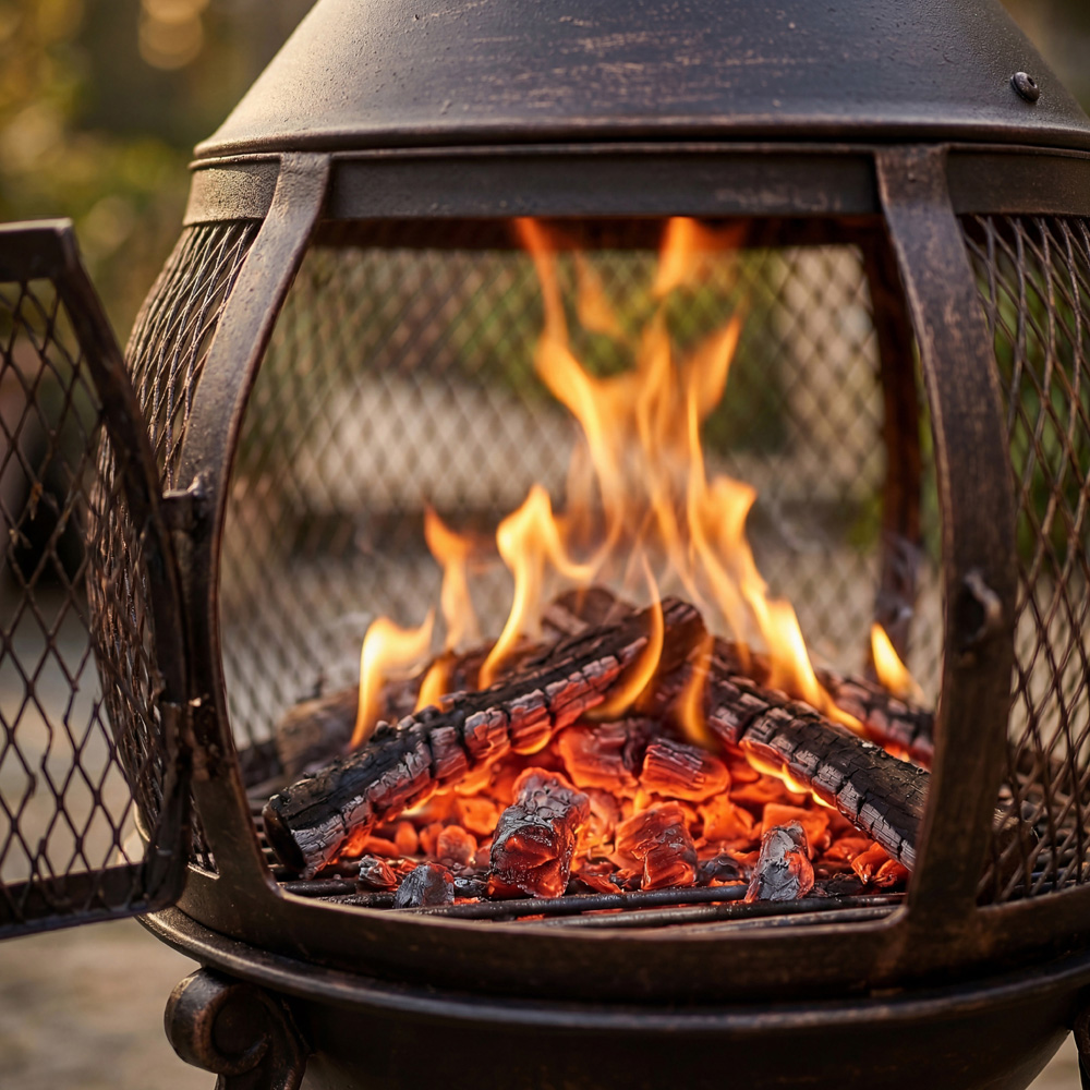 GARDEN VIDA Black and Gold Steel Large Chiminea Image 3