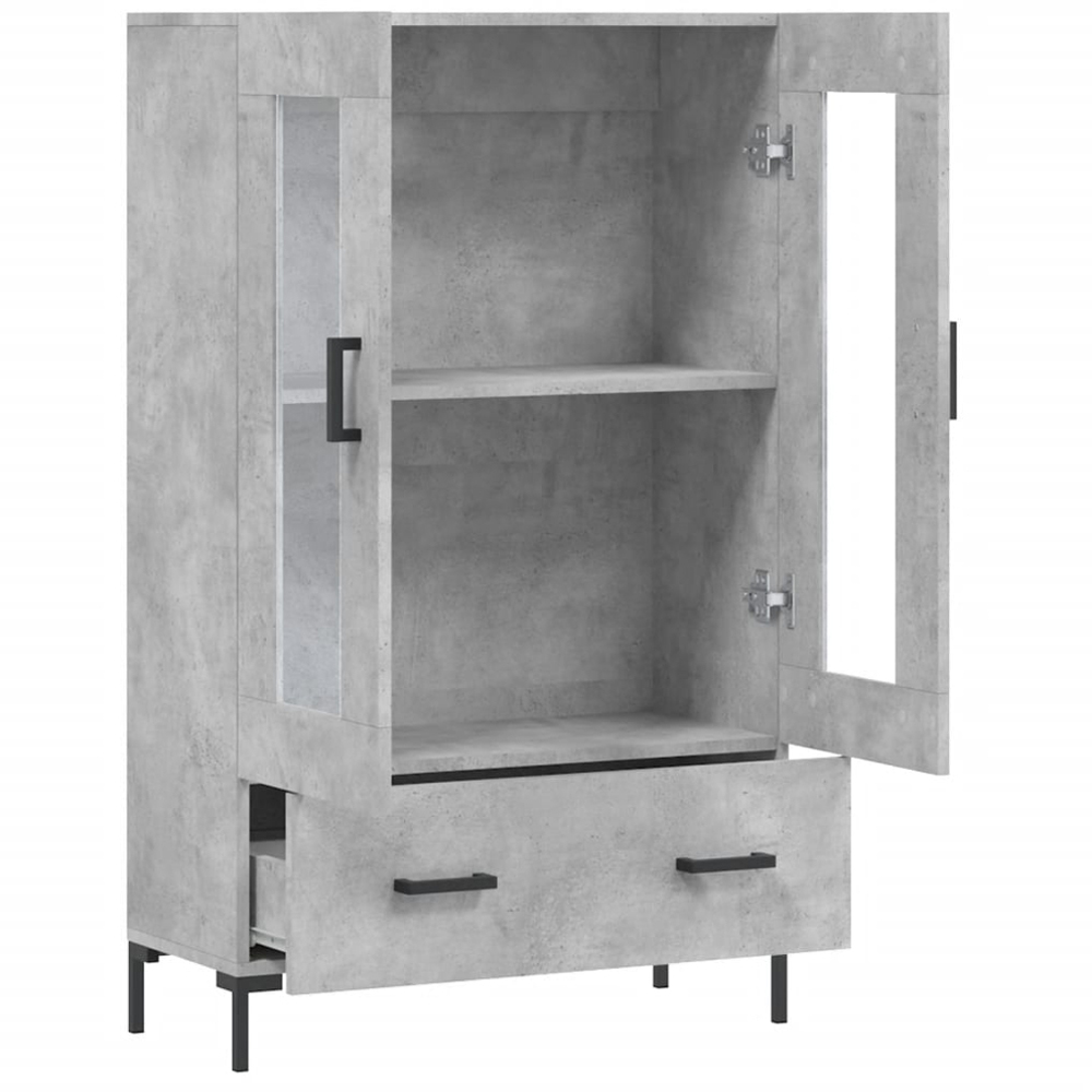 vidaXL 2 Glass Door Single Drawer Concrete Grey Highboard Image 5
