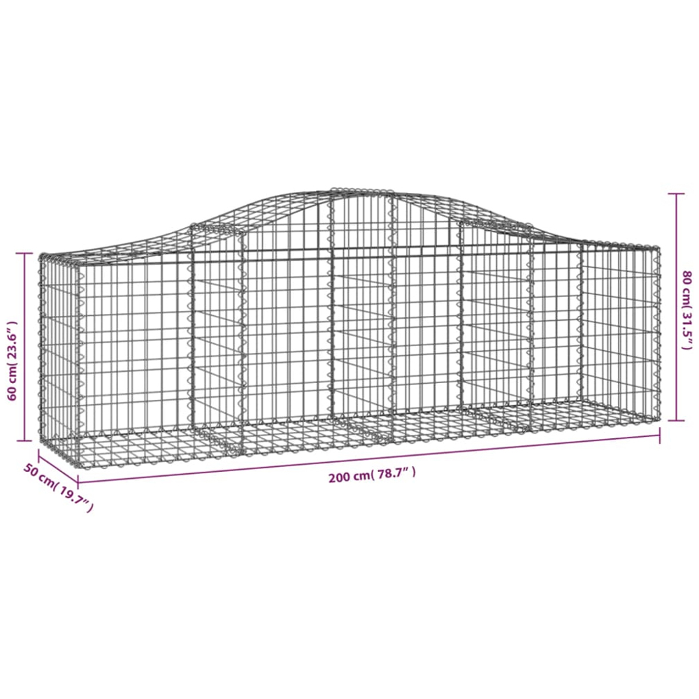 vidaXL Silver Galvanised Iron Arched Gabion Basket 200 x 50 x 60/80cm 30 Pack Image 5
