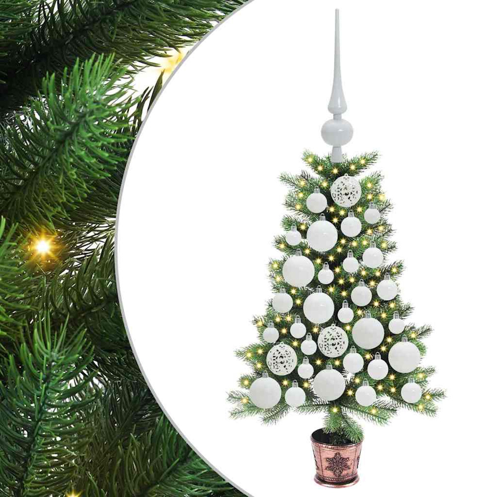 vidaXL Pre-Lit White Baubles Green Artificial Christmas Tree 2ft Image 2