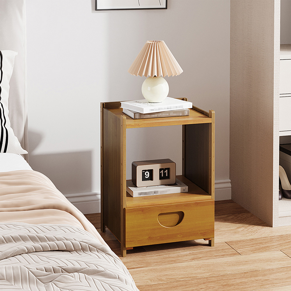 Living and Home Single Drawer Single Shelf Tea Colour Bedside Table Image 8