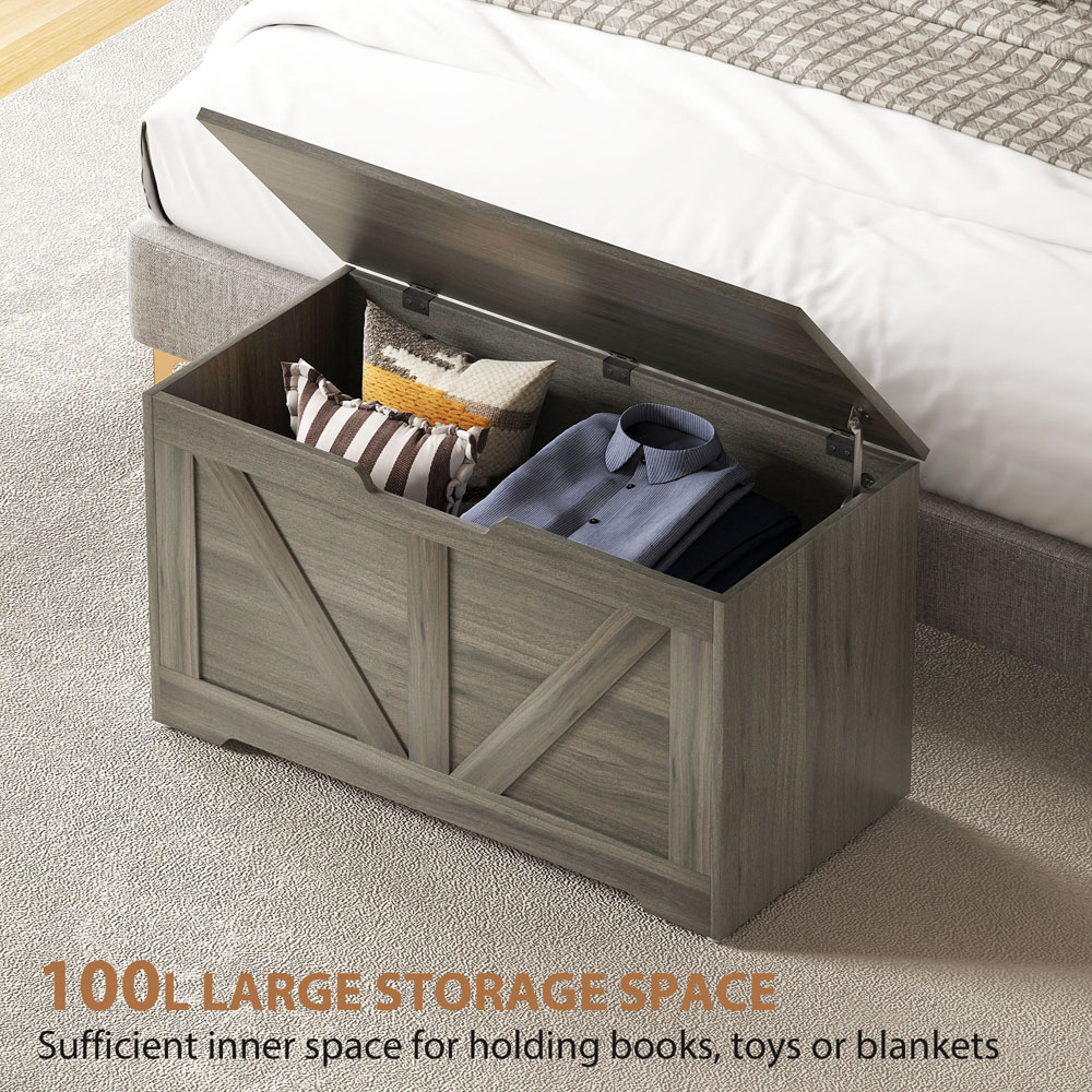 HOMCOM Charcoal Grey Storage Trunk with 2 Safety Hinges 100L Image 8