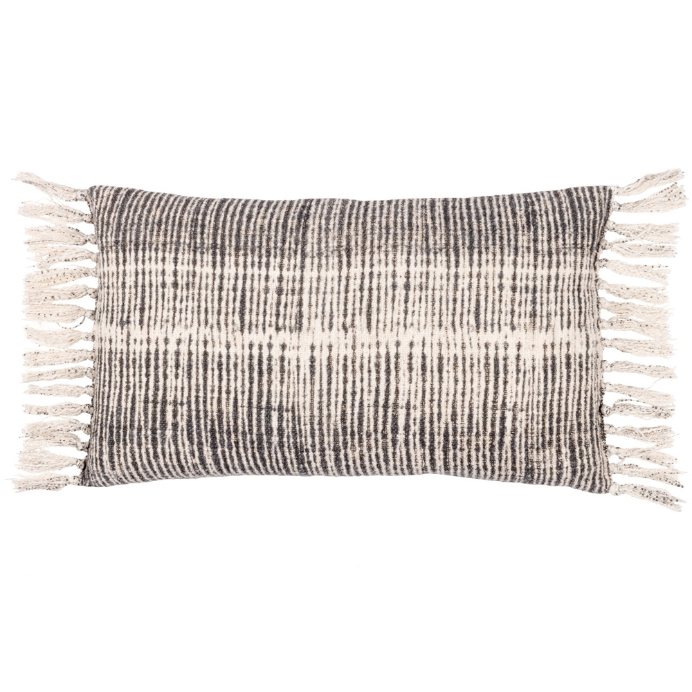 Yard Sono Black Ink Abstract Fringed Cushion Image 1