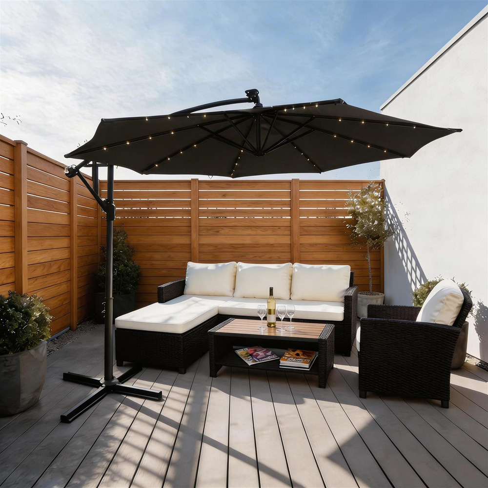 Home Source Palmera Grey Solar LED Cantilever Parasol 3m Image 7