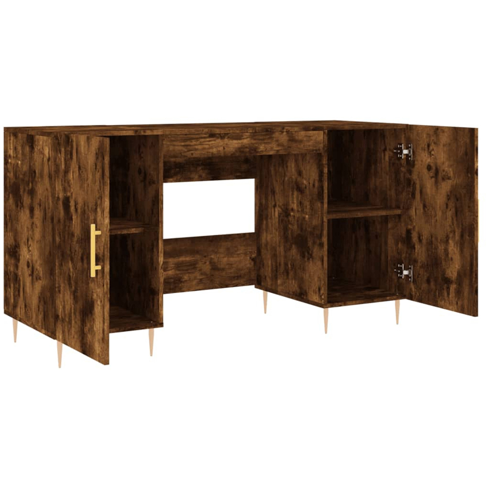 vidaXL 2 Door Computer Desk Smoked Oak and Gold Image 5