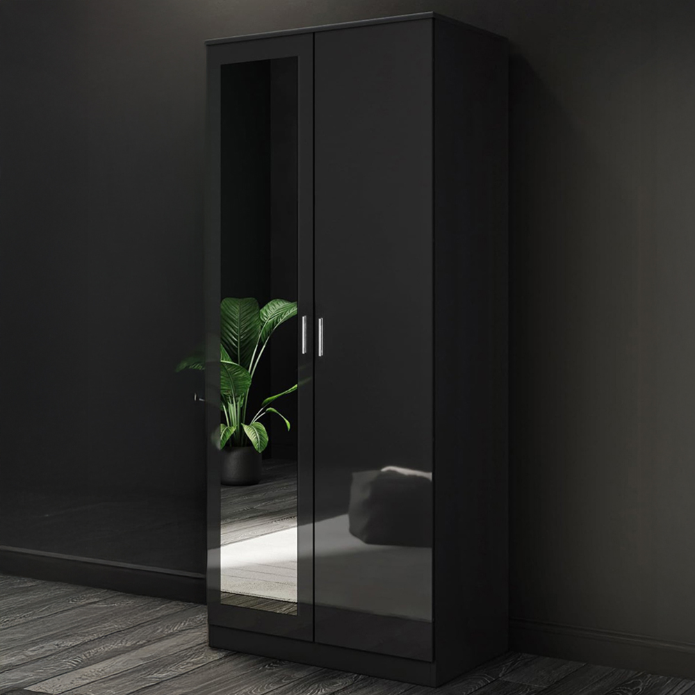 Brooklyn 2 Door Black High Gloss Mirrored Wardrobe Image 1