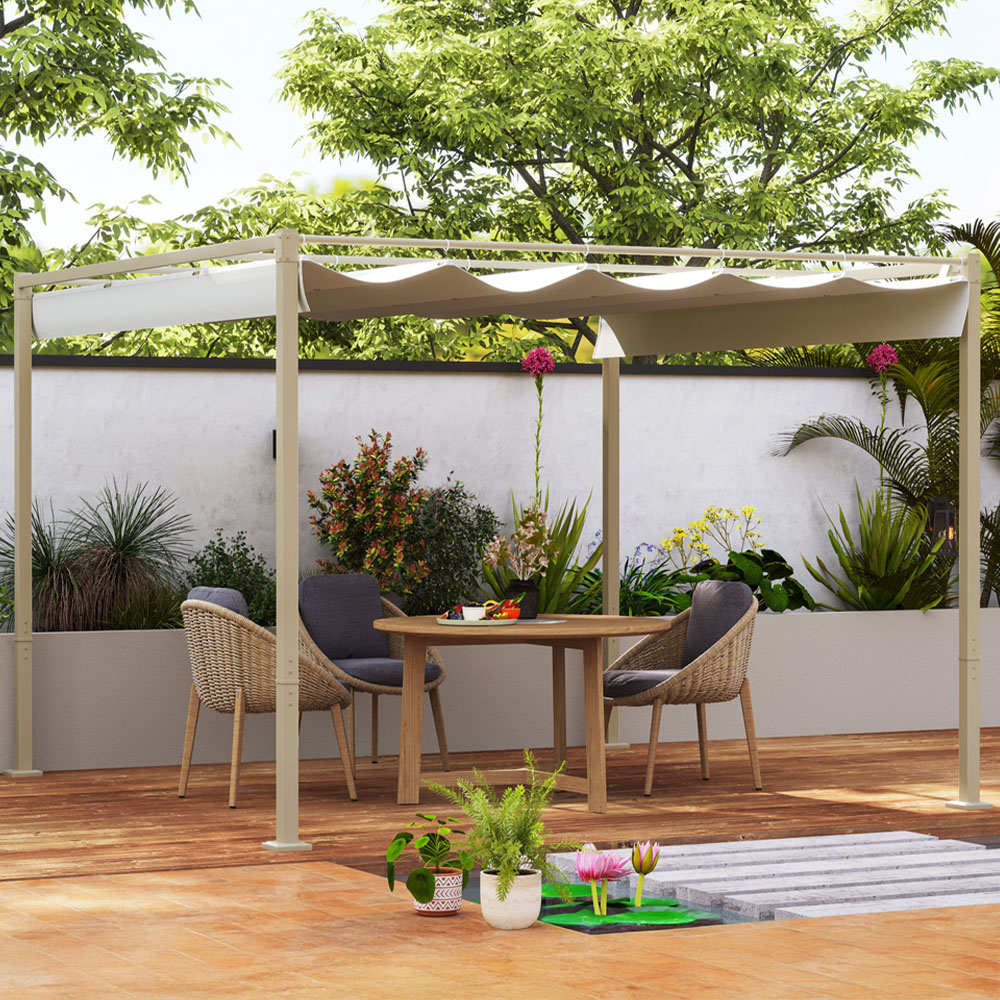 Outsunny 3 x 3m Khaki Garden Pergola with Retractable Roof Image 1