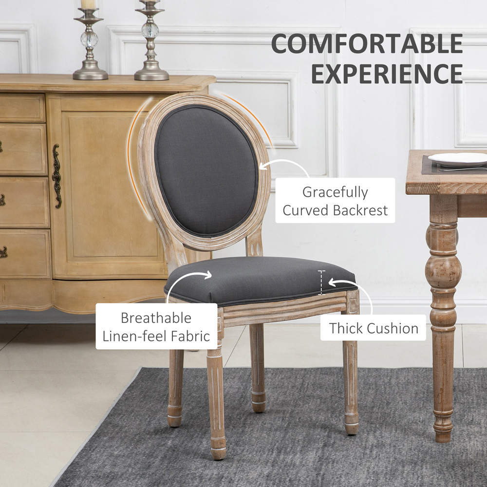 HOMCOM Set of 2 Grey Linen Upholstered French Style Dining Chair Image 8